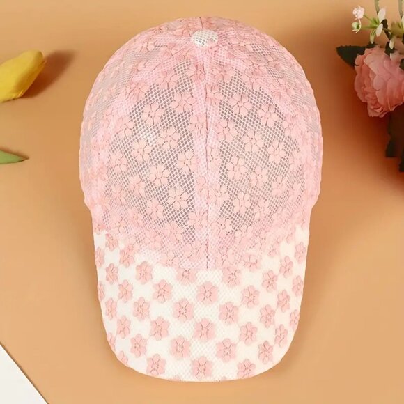 Woman's Adorable Pink Lace Ball Cap - Picture 2 of 3